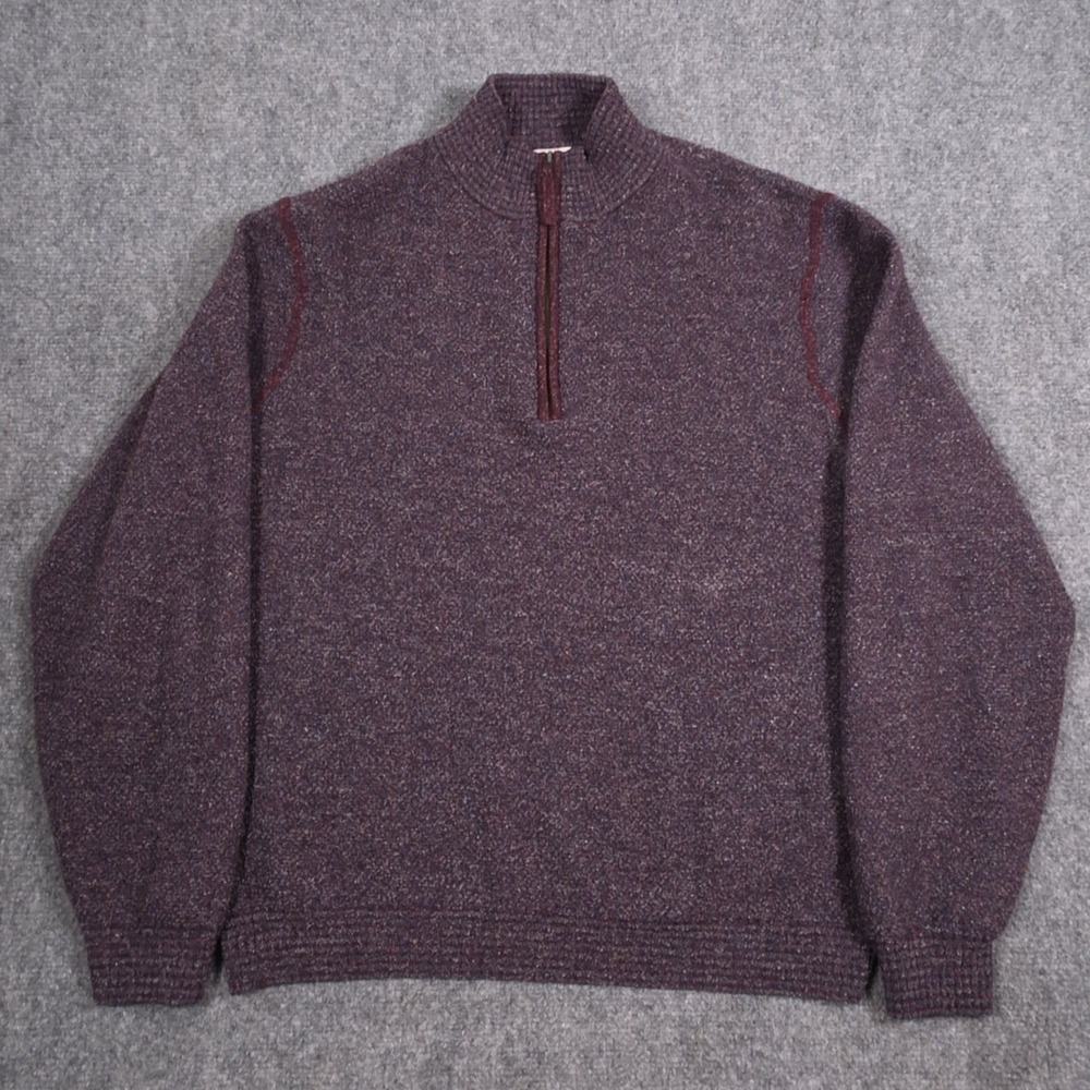 32 Bar Blues Sweater Mens L Marled Purple Pullover 1/4 Zip Wool Silk Blend